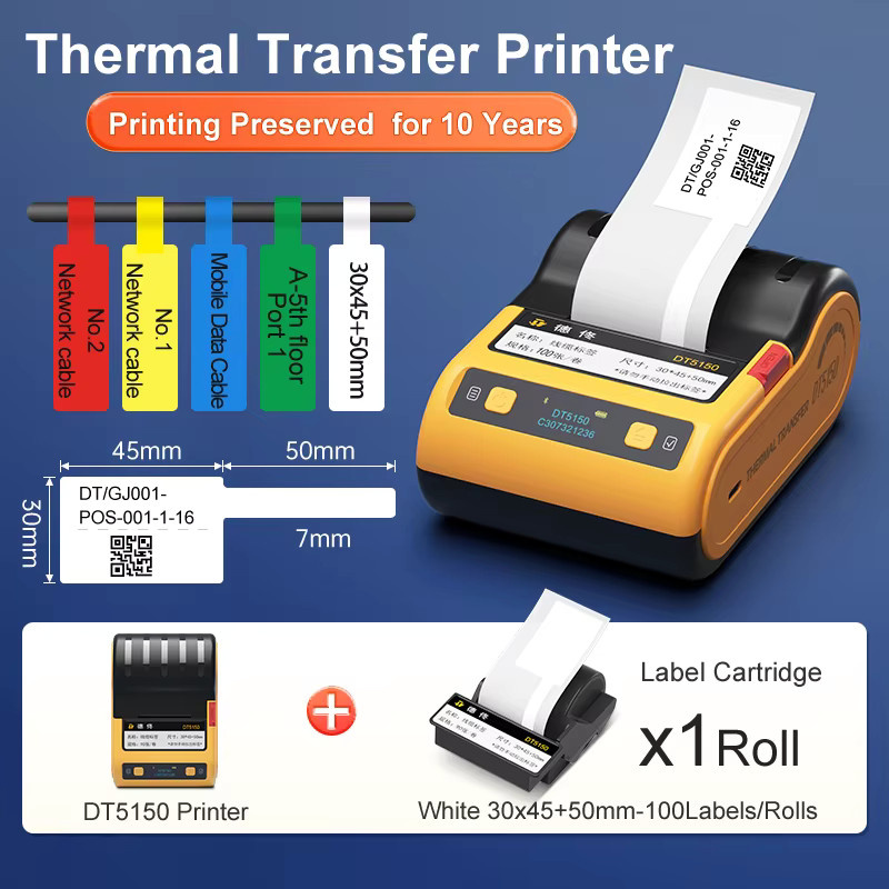 DETONGER DT5150 Mini Tragbarer Intelligenter Thermo-Flachbanddrucker mit Bluetooth für Barcodes, QR-Codes und Aufkleber, kompatibel mit Android und iOS - Bild 5