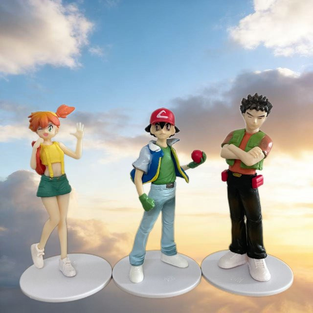 Bandai Pokémon Anime Actionfiguren Ash Ketchum Misty Brock Trio aus PVC, Höhe: 8 cm, Multicolor - Bild 1