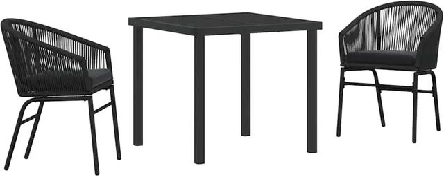 vidaXL Garten Essgruppe aus Polyrattan in Schwarz, 3-teiliges Set mit rechteckigem Tisch und Stühlen für Garten und Terrasse, B/T/H: 130 x 80 x 73 cm - Bild 1