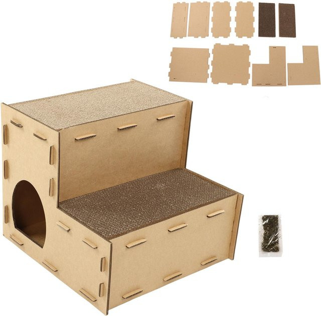 Neoglint Katzenhaus aus Wellpappe in Braun mit abnehmbarem Oberteil und Kratzfunktion für Katzen Größe M - Bild 1