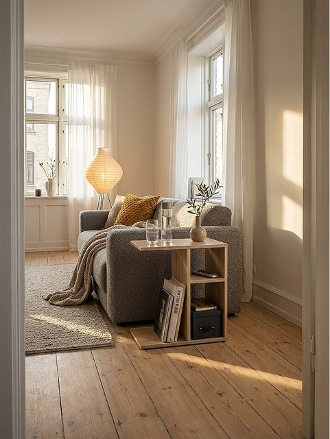 Modern Eckiger Beistelltisch aus Holz von KADIMA DESIGN in Braun, B/T/H: 30 x 50 x 50 cm - Bild 1