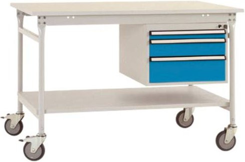 Manuflex BB5361.5012 BASIS mobiler Beistelltisch mit Melamin-Platte und Gehäuse-Unterbau in Blau und Weiß, B/T/H: 100 x 80 x 85 cm - Bild 1