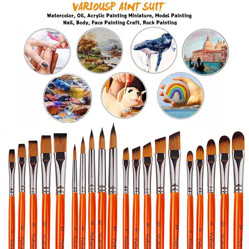 Künstler-Pinsel-Set in Multicolor mit runden, Haselnuss, Flach- und Winkelpinseln für Aquarell, Acryl, Gouache, Öl und Tempera aus Holz - Bild 4
