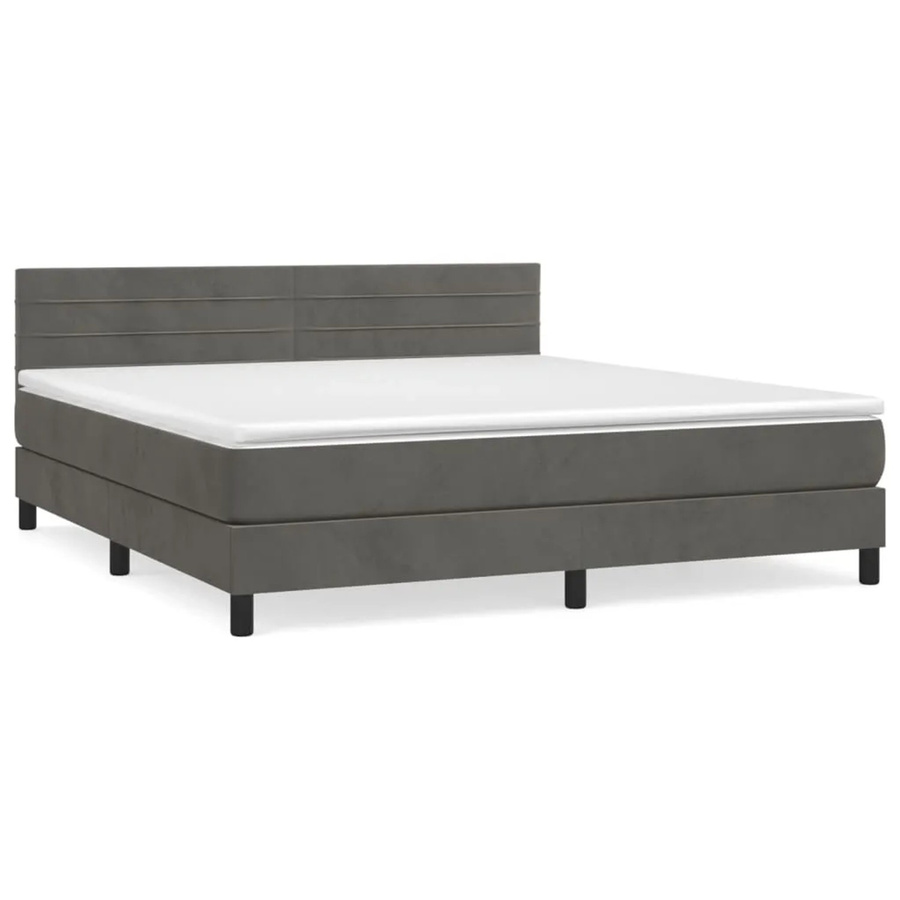 vidaXL Boxspringbett mit Matratze in Dunkelgrau aus Samt, Hybrid-Design mit Taschenfederkern, B/T: 160 x 200 cm - Bild 2