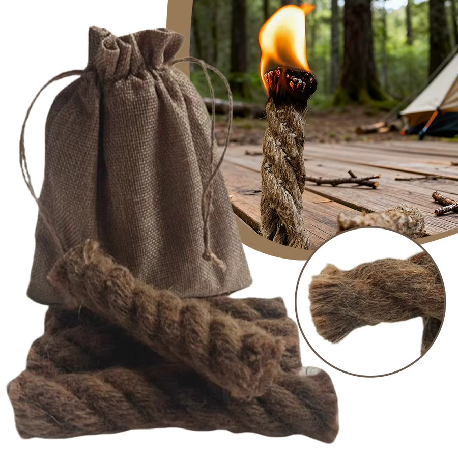 Inter&weave Hanfseil-Feueranzünder in Braun, mit Wachs angereichertes wetterfestes Zunderseil für Camping und Outdoor - Bild 3