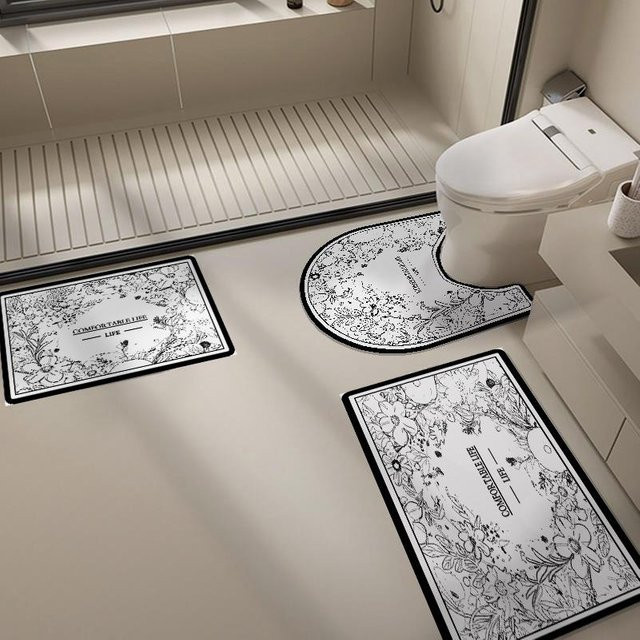 Dreiteiliges rutschfestes Badezimmer-Fußmatten-Set von Yiran Furniture in Weiß, B/B: 40 x 80 cm und 40 x 40 cm - Bild 1
