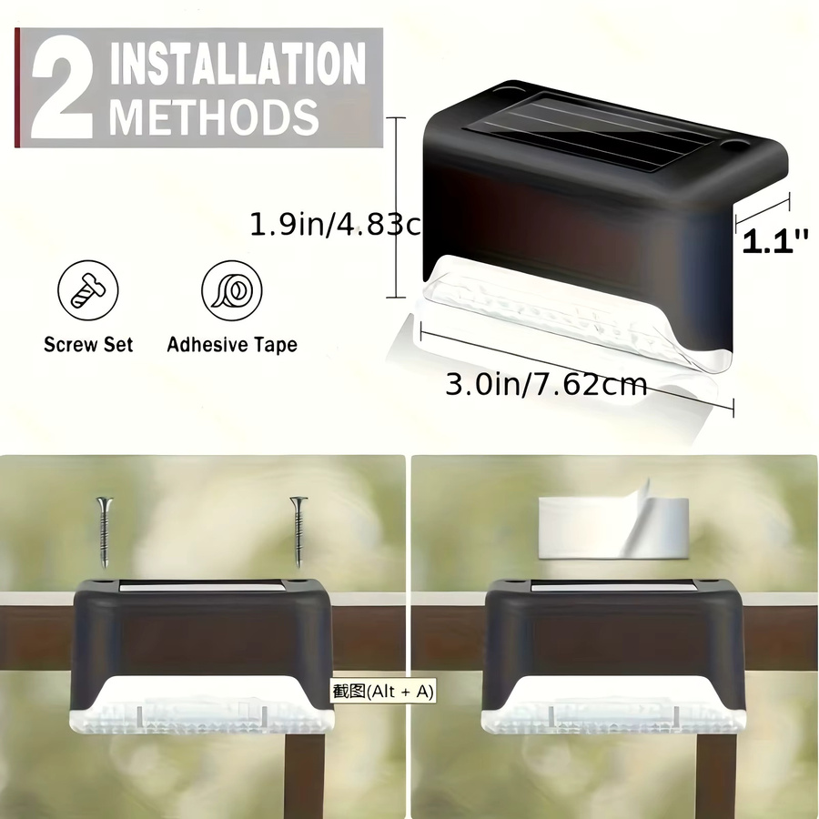 XIWANGFIRE Solar LED Außenleuchten für Terrasse und Garten, Wasserdichte Solar-Treppenleuchten für Zaun und Geländer, Warmweiß, Schwarz - Bild 5
