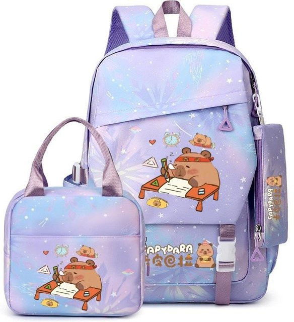 3-teiliges Schulrucksack-Set für Schüler in Lila aus Oxford-Stoff mit Schultasche, Schultergurt und Federmäppchen - Bild 1