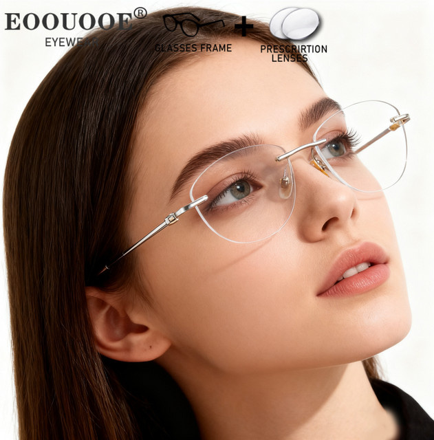 EOOUOOE Korrektionsbrille Cat Eye, randlos, Titan, Damen - Bild 1