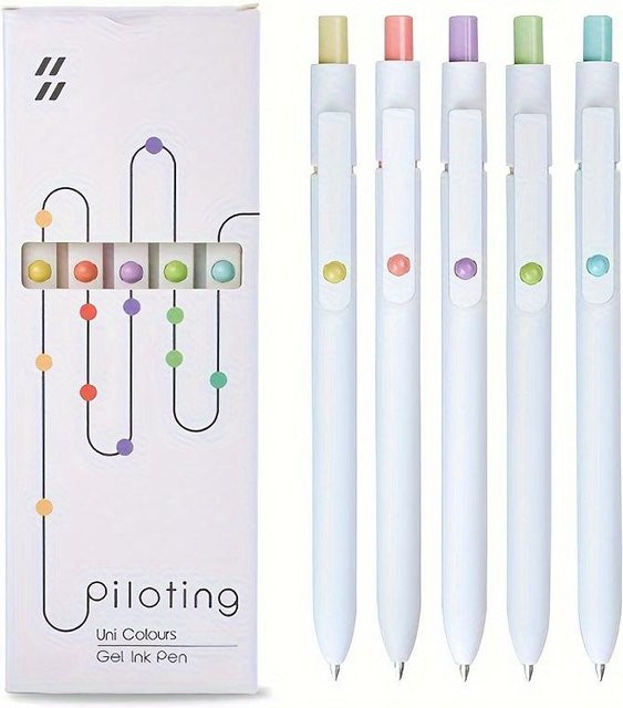 Ouyaohong Morandi Farb-Gel-Tintenroller 5er-Set mit schwarzer Tinte, 0,5 mm mittlere Spitze, schnelltrocknend - Bild 1
