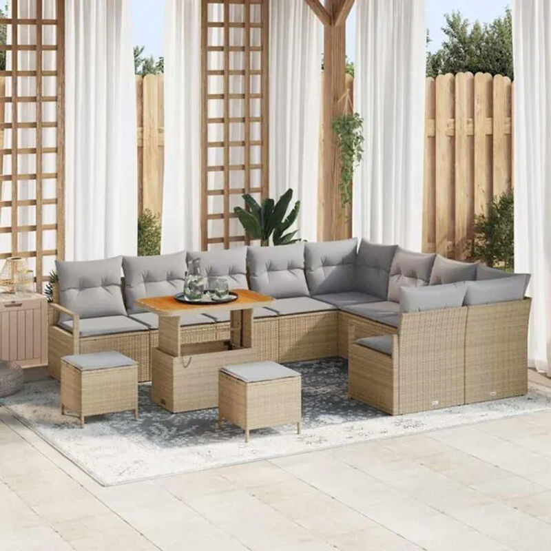 vidaxl Garten-Sofa-Set aus Poly-Rattan mit 12 Kissen in Beige - Bild 1