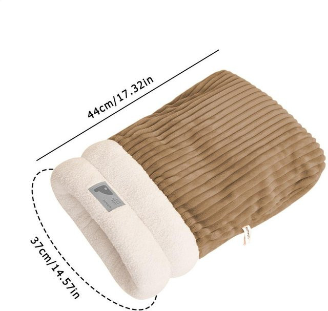 Warmer Katzenschlafsack als Katzenbett Höhle von Pet Products My in Braun mit Baumwollsamt und Breitcord - Bild 1