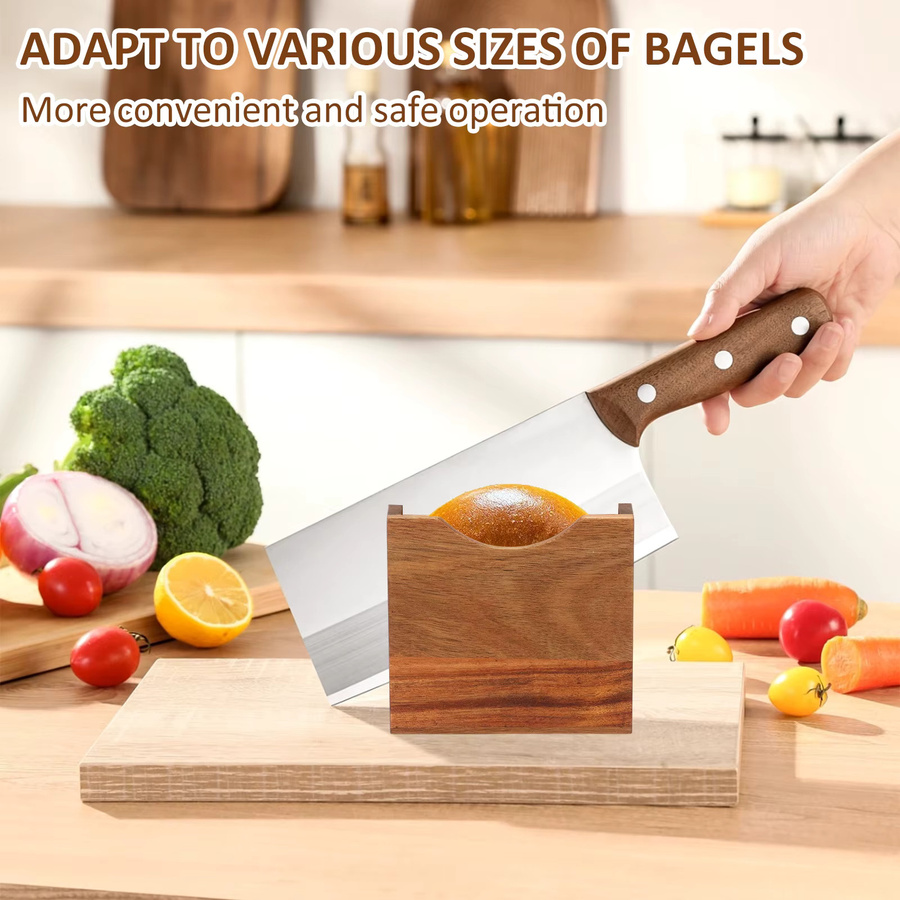 Willstar Bagelschneider aus Holz in Braun mit Halterung für die Küche - Bild 2