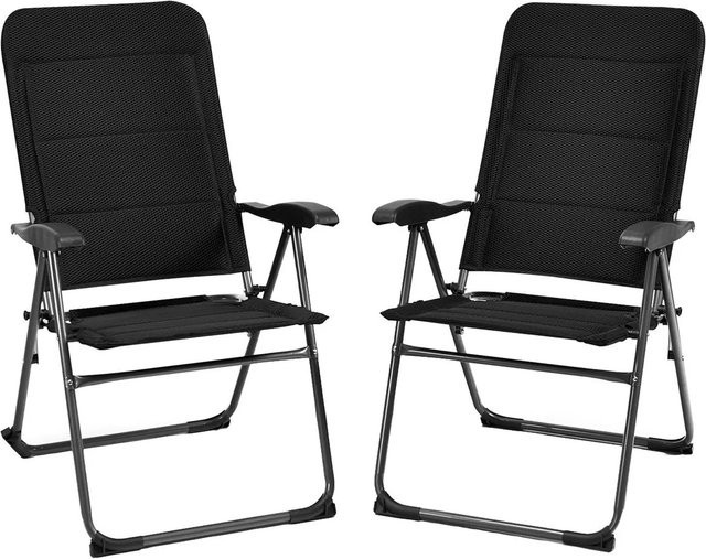 Costway 2er Set Gartenstühle klappbar in Schwarz mit Textilene-Bezug und Armlehnen - Bild 1