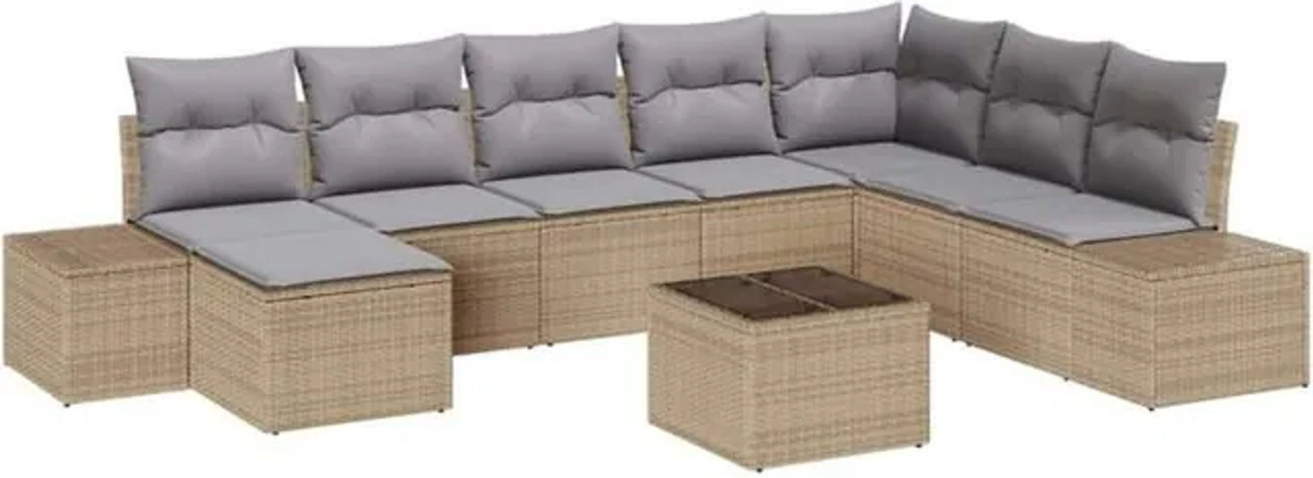 Vidaxl Garten-Sofa-Set aus Polyrattan und Stahl, 9-teilige Loungemöbel in Beige und Grau, B/T/H: 319 x 209 x 85 cm - Bild 1
