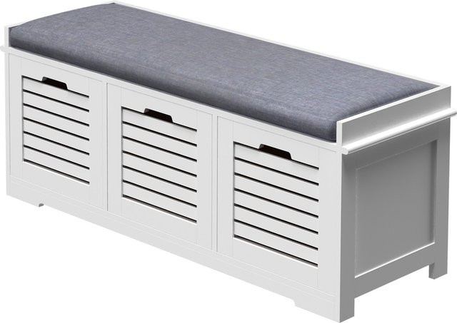 Aosom Schuhbank mit 3 Schubladen und abnehmbarem Sitzkissen, Schuhregal für Flur und Schlafzimmer, Weiß, B: 108 cm, T: 35 cm, H: 43 cm - Bild 1