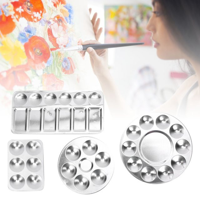 Aibecy Aluminium Farbpalette Set in Silber mit 6 oder 10 Vertiefungen für Aquarell, Acryl und Gouache - Bild 1