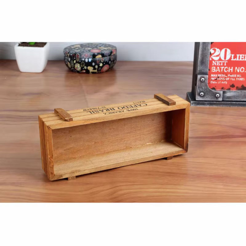 Vintage Blumentopf aus Holz in Braun für Garten und Sukkulenten in Rechteckform - Bild 3