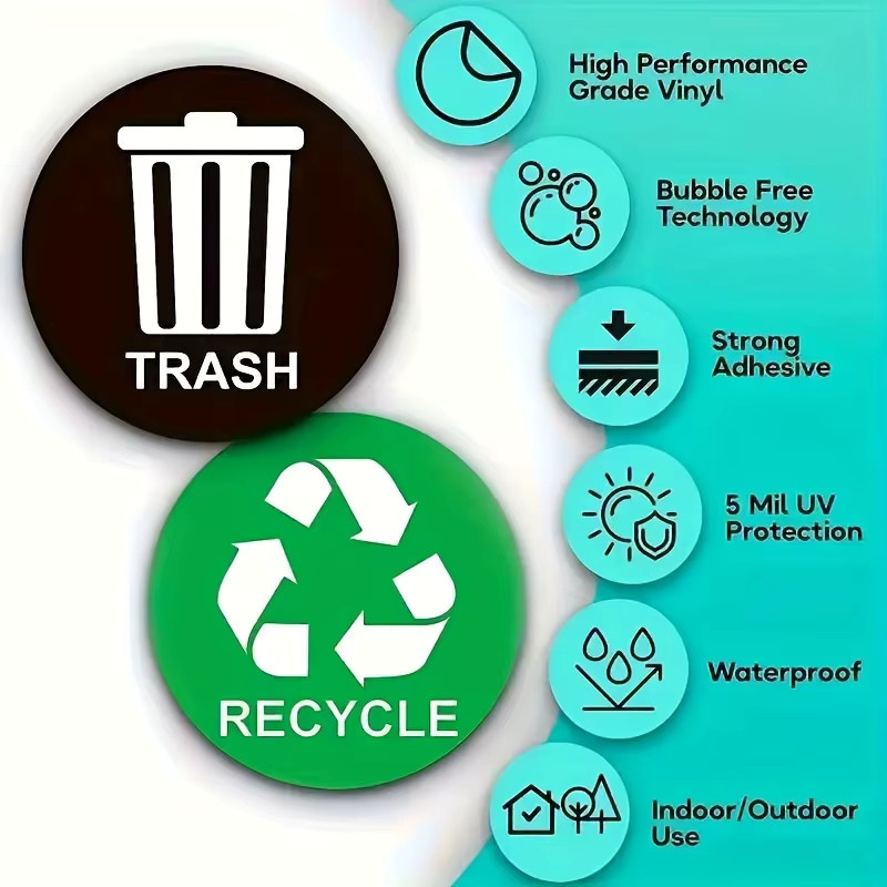 PVC-Recycling-Mülleimer-Aufkleber aus Vinyl in Mehrfarbig, 12,7 cm Durchmesser, für Behälter und Mülltonnen zur Dekoration von Heim oder Büro - Bild 4