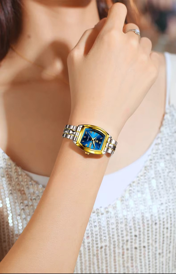 BINBOND Armbanduhr Quarz, Edelstahl, Eckig, Blau, Gold, Unisex - Bild 2