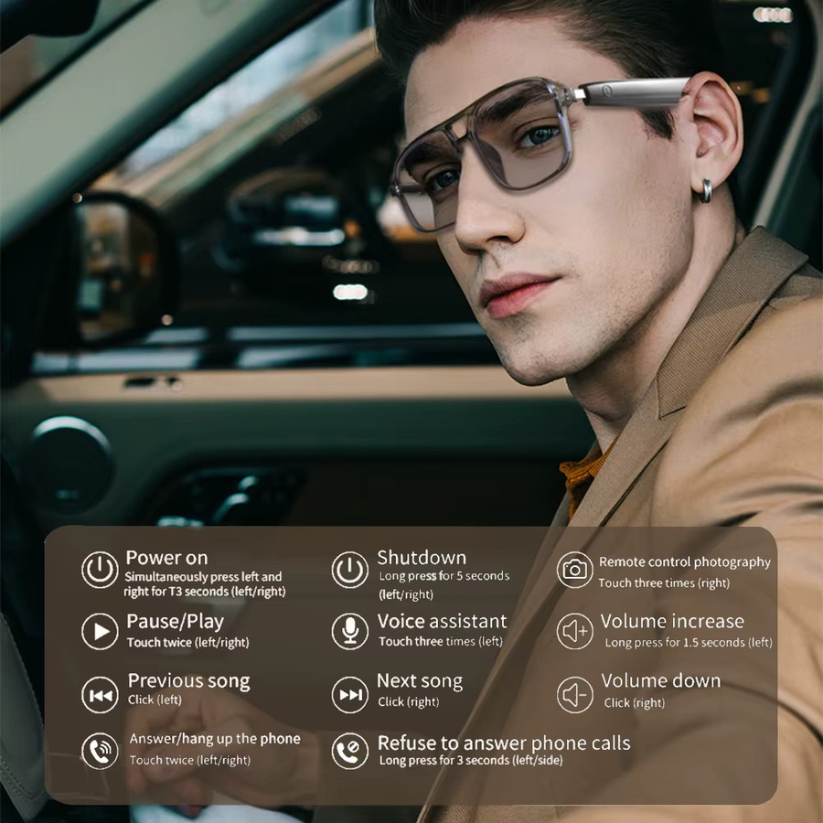 SIMSONLAB Smart-Brille mit KI-Sprachassistent, Bluetooth-Kopfhörer für Anrufe und Touch-Musiksteuerung, Anti-UV-Linsen mit Farbwechsel in Blau - Bild 4