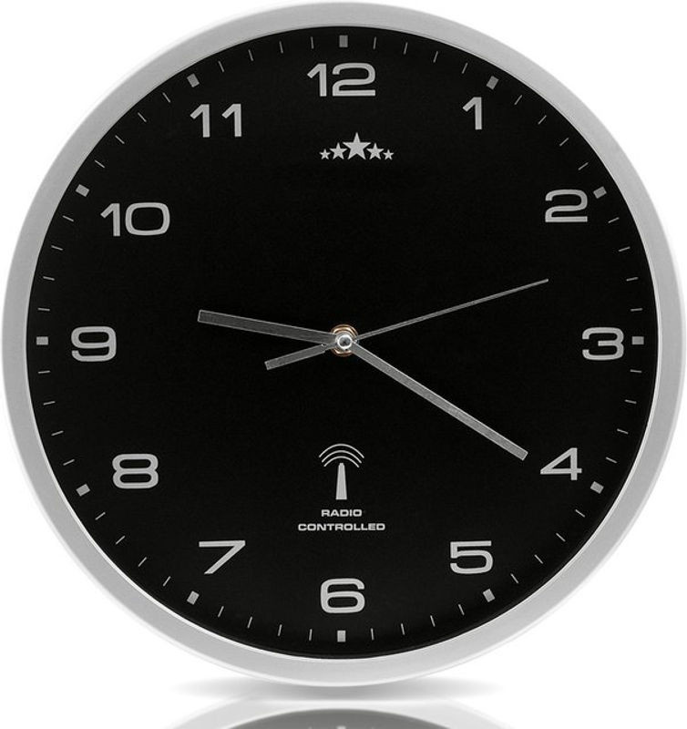 Monzana® Funkwanduhr modern in Schwarz/Silber, geräuschlos, rund, Durchmesser: 31 cm - Bild 1