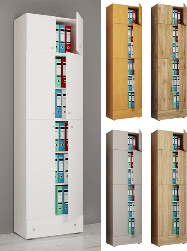 VCM Büroschrank Lona Weiß mit Aufsatz, Schublade und Drehtüren, B/T/H: 70 x 39 x 240 cm - Bild 4