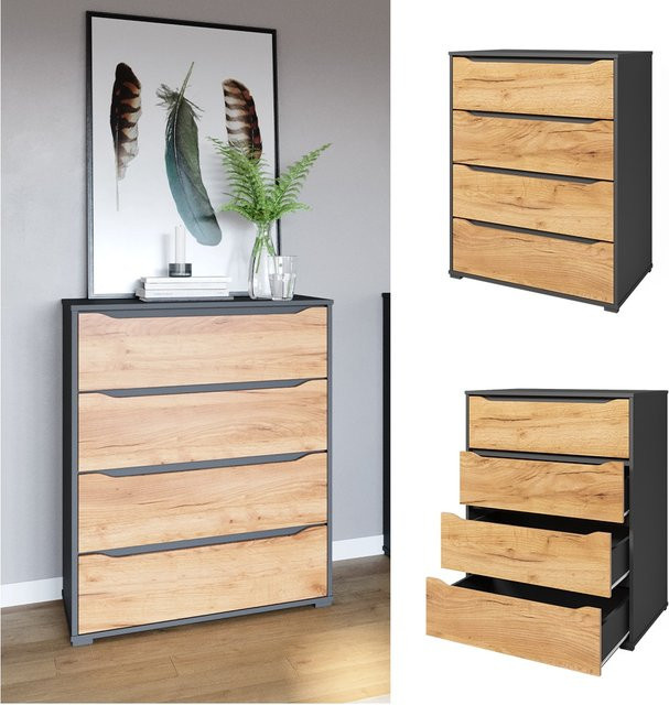 Vicco Highboard Kommode Ruben in Anthrazit und Eiche, B: 80 cm, H: 102 cm - Bild 1