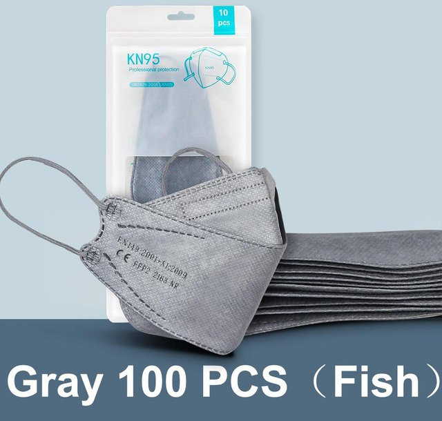 Febell FFP2 Gesichtsmaske KN95 Fischmaske wiederverwendbar grau 100 Stück - Bild 1