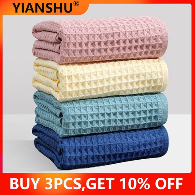 YIANSHU Waffelhandtuch-Set aus Baumwolle in Grün, bestehend aus Badetuch und Handtuch, besonders saugfähig und schnell trocknend - Bild 1