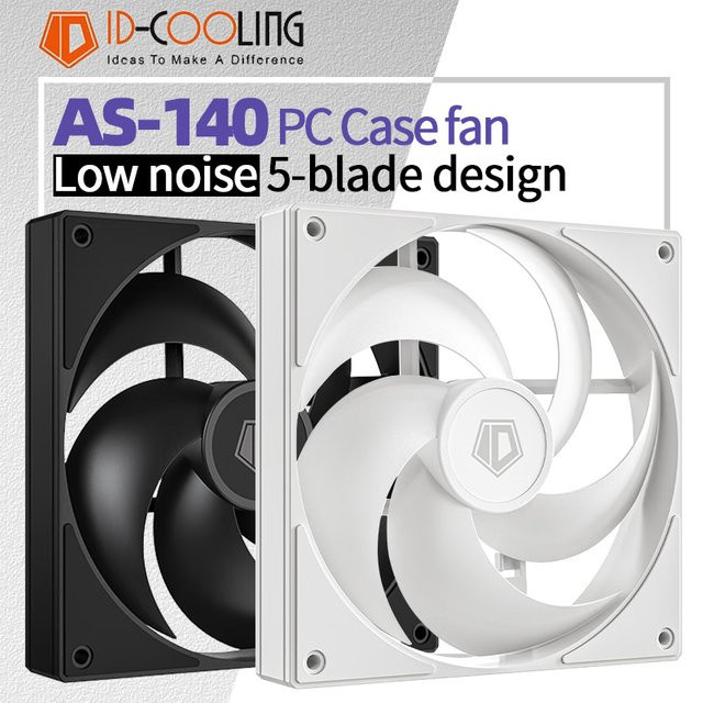 ID-COOLING AS 140 PWM PC-Gehäuselüfter mit Silent Design und 5 Blättern in Schwarz oder Weiß, Höhe: 14 cm - Bild 1