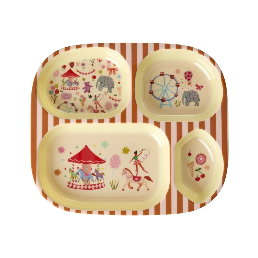 Rice Kinderteller mit 4er Einteilung in Pink mit Fun Fair Print aus Melamin - Bild 1