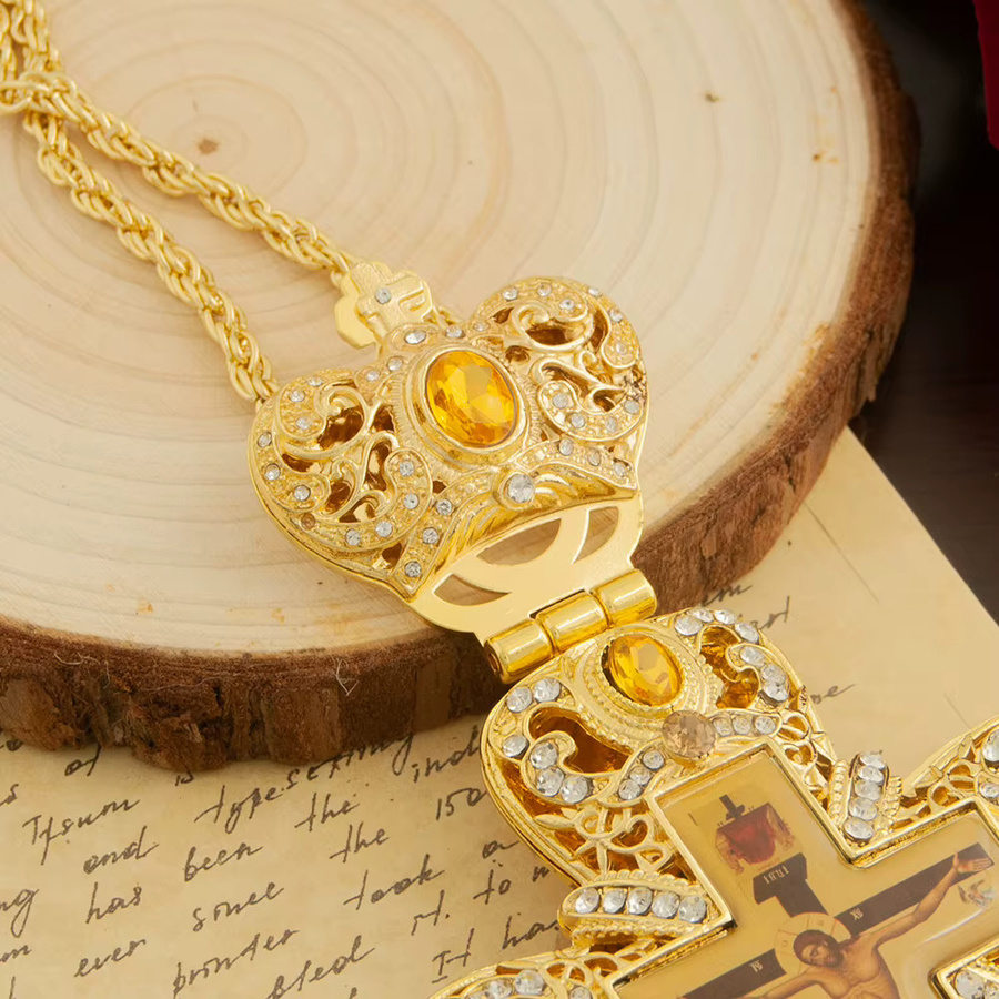HTISOK Anhänger Kreuz, Zinklegierung, Gold, Kristall, Unisex - Bild 3