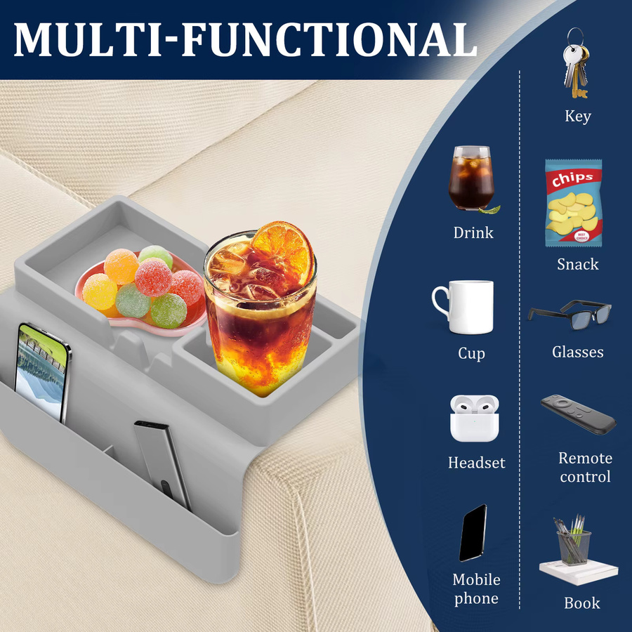 Willstar Sofa Armlehnen Organizer aus Silikon in Grau mit Getränkehalter und Seitentasche für Snacks, Telefon und Fernbedienung, B/T/H: 48,0 x 30,0 x 1,0 cm - Bild 5