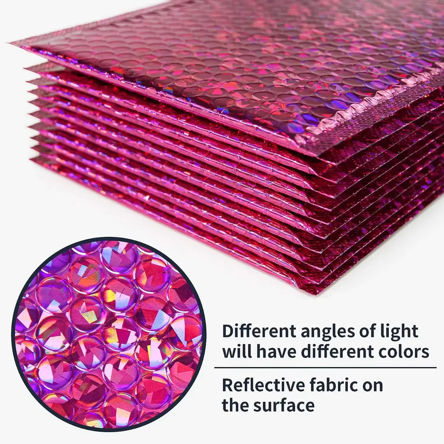 50 Stück Holographische Blasenumschläge in Rosa mit Selbstklebeverschluss für professionelle Lieferungen aus Kunststoff - Bild 3