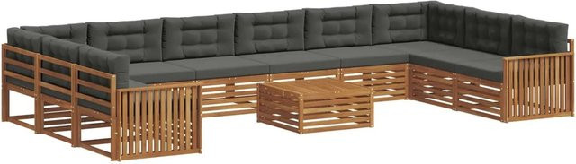 vidaXL Sofagarnitur aus Massivholz Akazie in Natur und Anthrazit, 11-teiliges U-Shape Set mit Polstern und Armlehnen - Bild 1