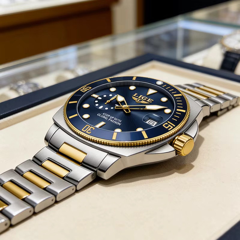 LIGE Armbanduhr Quarz, Edelstahl, Blau, Herren - Bild 3