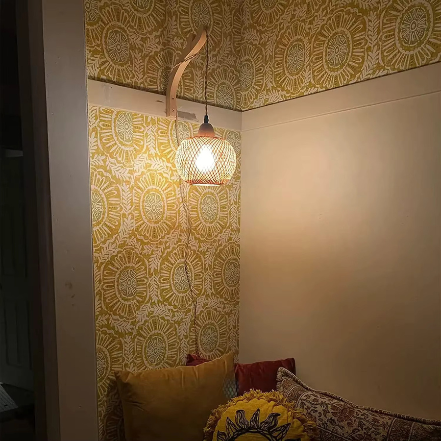 L-MANG Wandleuchte aus Bambus und Rattan in Beige, Handgewebte Laternen-Wandlampe mit E27 Fassung im Rustikalen Stil - Bild 2