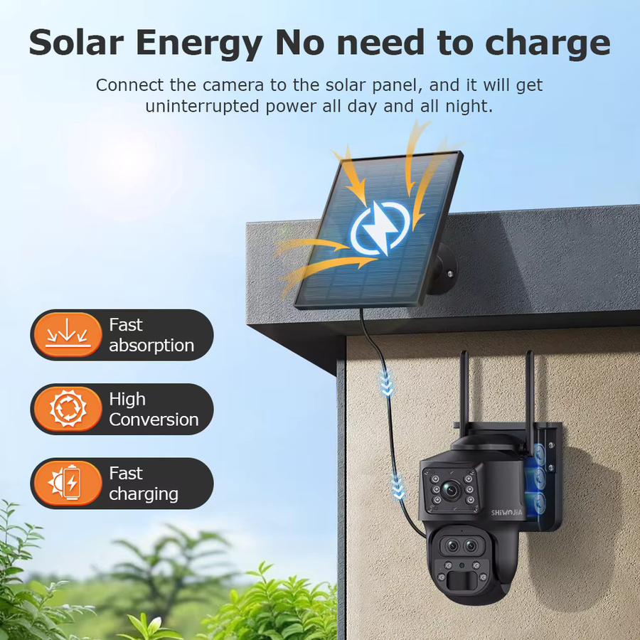 SHIWOJIA 4G Solarkamera mit 12 MP Dreiobjektiv, 15x Zoom, 360 Grad PTZ Outdoor Security Kamera mit 7800mAh Akku und 5W Solarpanel in Schwarz - Bild 5