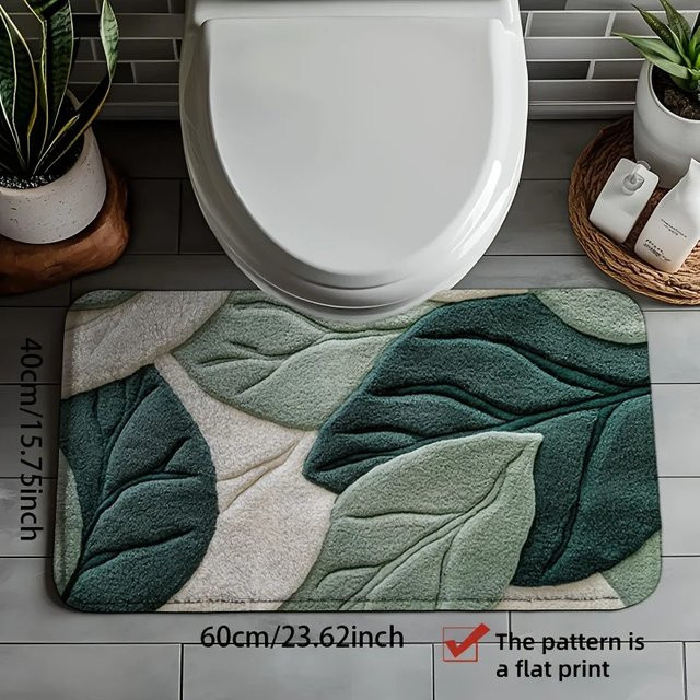 VIKAMA Badezimmer-Antirutschmatte Nordic Green Leaf, wasserabsorbierend und schnelltrocknend, Rechteckig, B: 60 cm, T: 40 cm - Bild 1