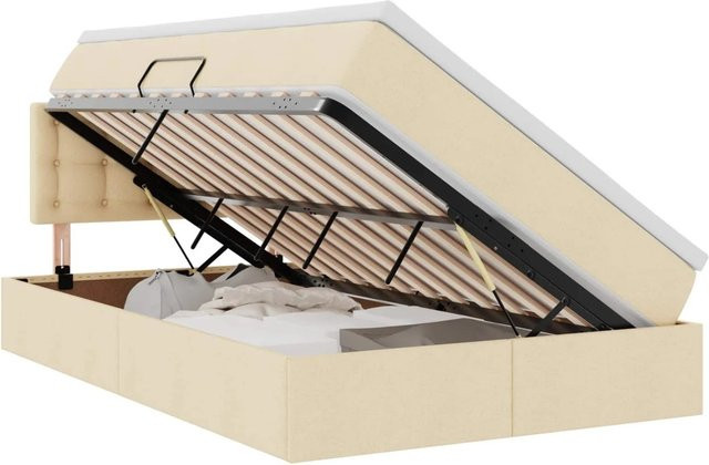 vidaXL Bett mit Stauraum und LED-Beleuchtung inklusive Matratze, Farbe Beige, B/T/H: 120 x 194 x 200 cm - Bild 1