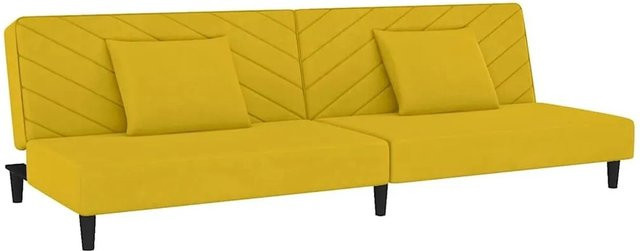 vidaXL Schlafsofa 2-Sitzer Click-Clack mit 2 Kissen aus Gelbem Samt und Holzrahmen - Bild 1