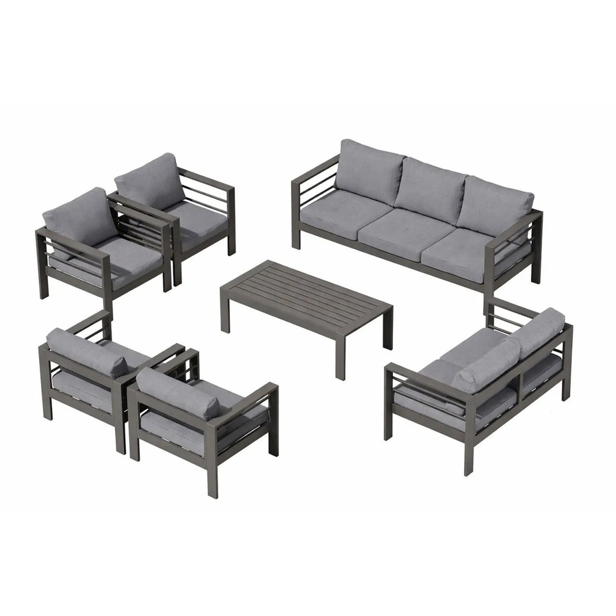 MeXo Gartenmöbel Set Loungeset für 9 Personen aus Aluminium und WPC in Grau - Bild 2
