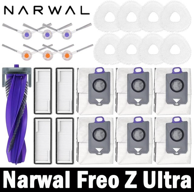 Narwal Freo Z Ultra Roboterstaubsauger Ersatzteil-Set in Weiß mit Hauptseitenbürsten, Mopptüchern, HEPA-Filtern und Staubbeuteln - Bild 1