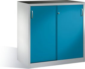 C + P Werkzeug-Beistellschrank Acurado mit Schiebetüren aus Stahl, Korpus Lichtgrau und Front Lichtblau, H: 120 cm, B: 120 cm, T: 60 cm - Bild 1