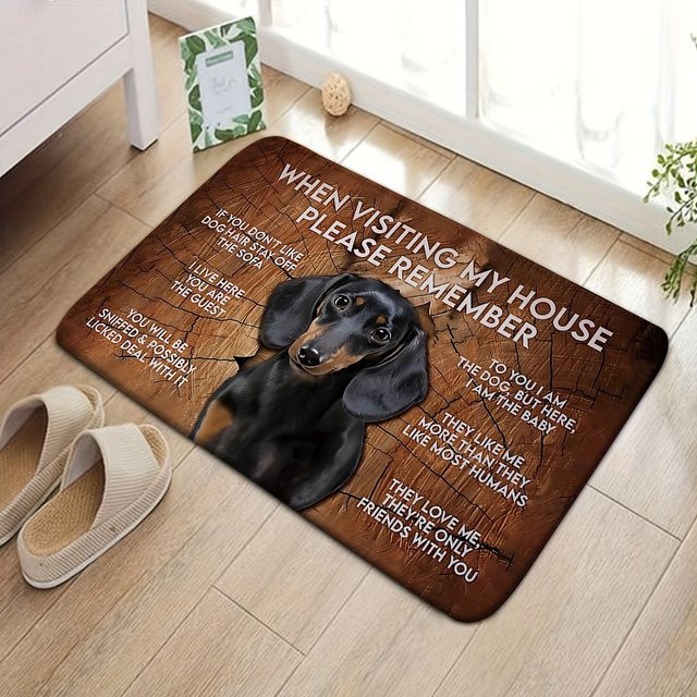 Rutschfeste Dackel-Fußmatte in Braun mit Pfotenmotiv, maschinenwaschbare Polyester-Fußmatte für Haustierliebhaber, B/T: 60 x 40 cm - Bild 1