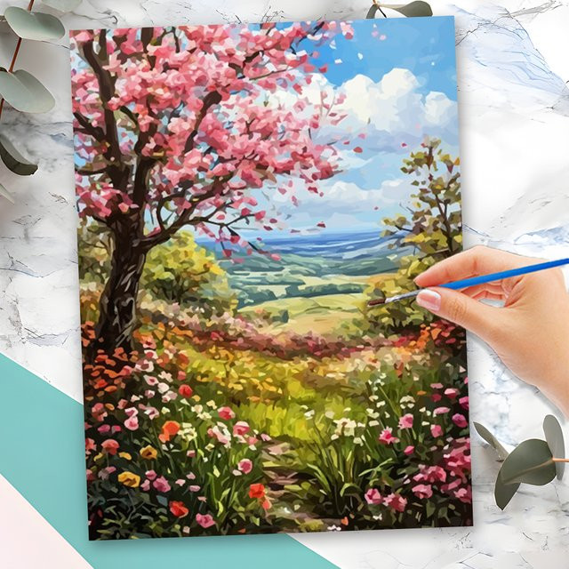 Momoart Malen nach Zahlen Landschaft mit Baum als DIY-Leinwandbild für Erwachsene in Mehrfarbig - Bild 1