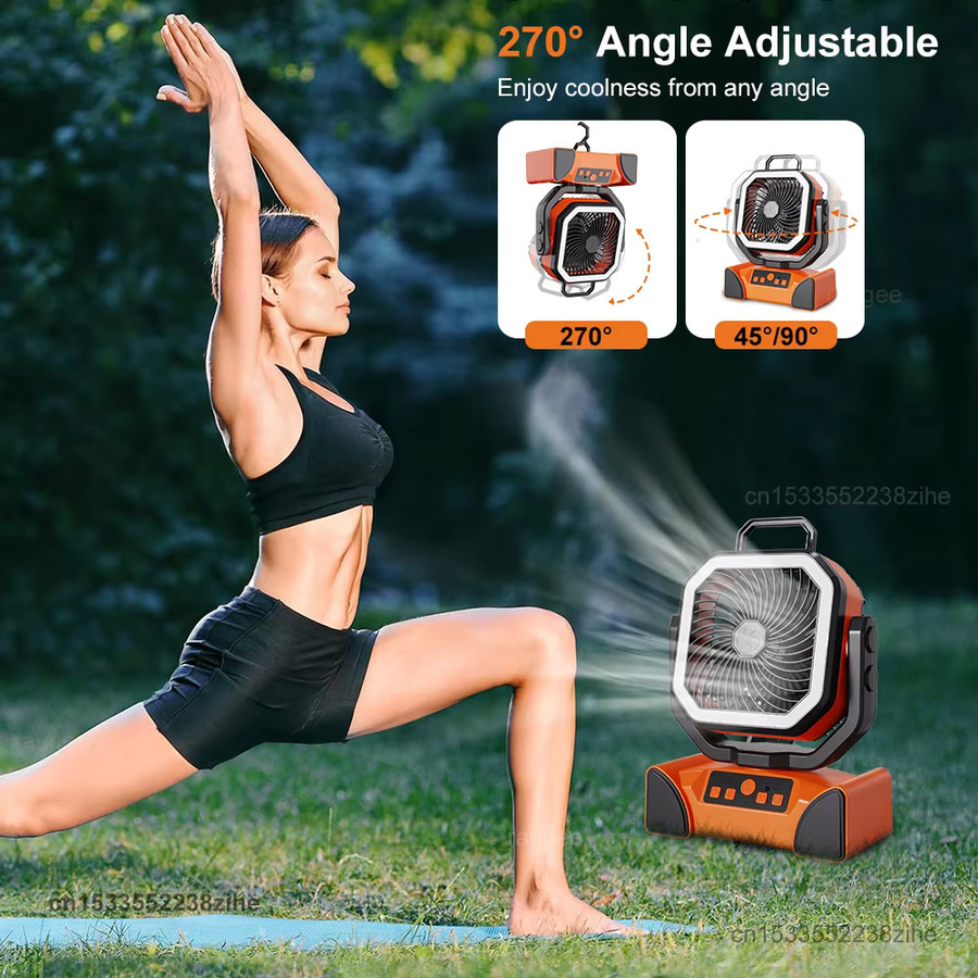 Raugee Campingventilator mit 40000mAh Akku, tragbarer USB-wiederaufladbarer Tischventilator und Deckenventilator mit LED-Licht und Fernbedienung, Schwarz/Orange - Bild 5