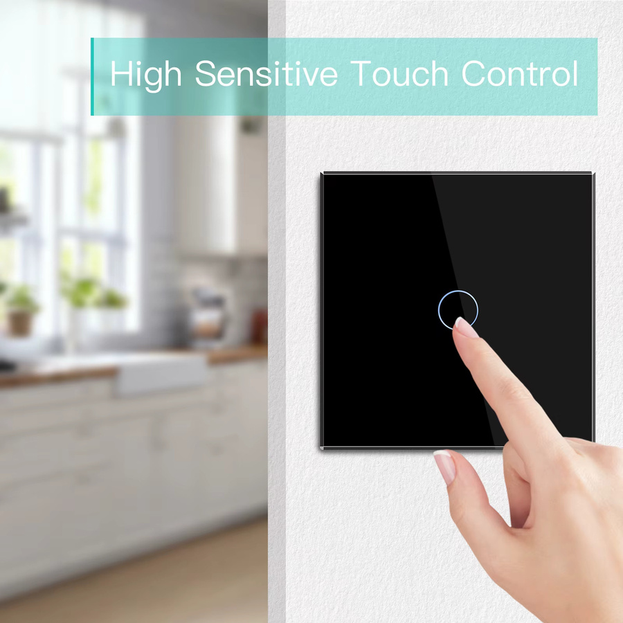 BSEED Touch-Schalter 1-fach 1-Wege in Schwarz aus Kristallglas mit schwachblauer LED-Hintergrundbeleuchtung, wasserdicht, einphasig - Bild 3