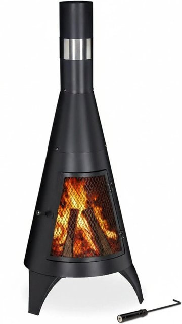Relaxdays Terrassenofen Chiminea aus Stahl in Schwarz mit Tür, Breite: 120 cm, Tiefe: 45 cm - Bild 1